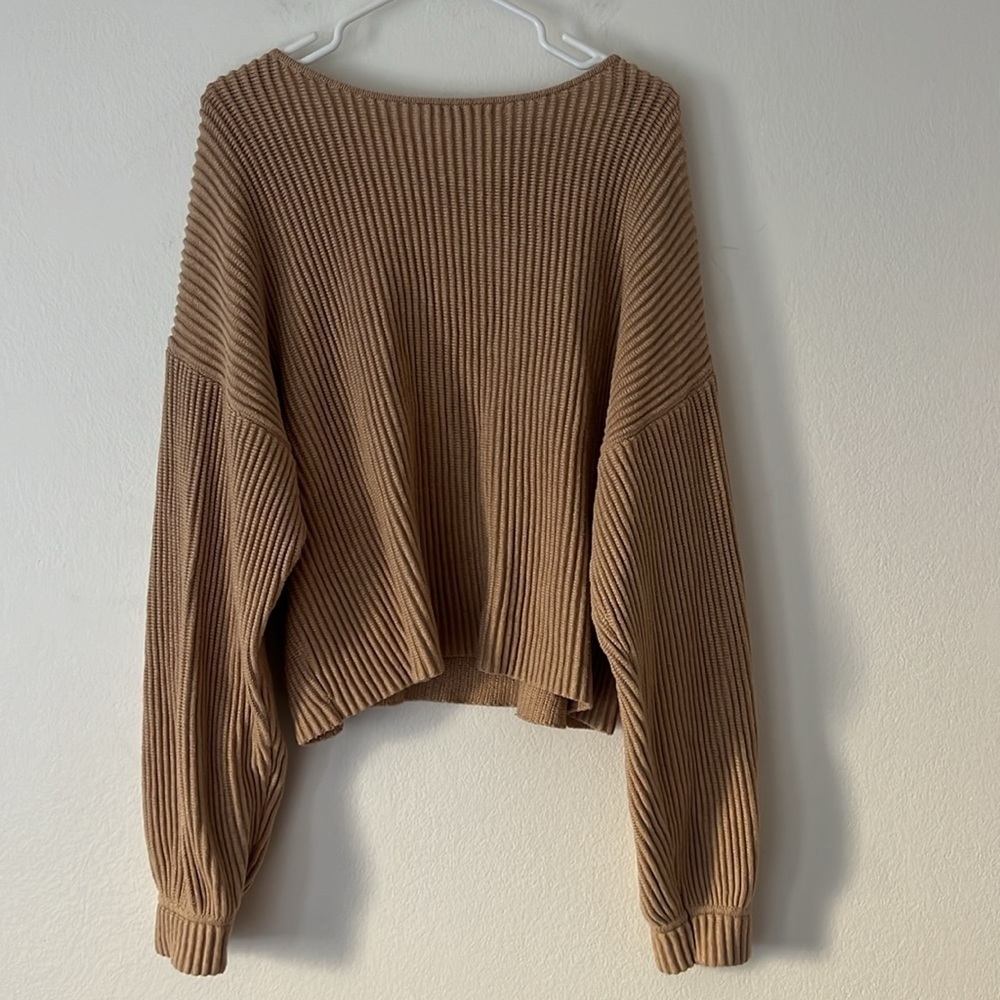 Lunya Prima Cozy Pullover Tan Ribbed Oversized Sweater Size Medium - Picture 9 of 11